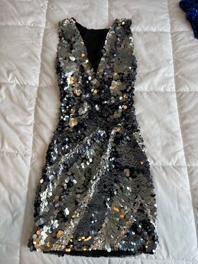 Mango Black and Silver Sequin Mini Dress